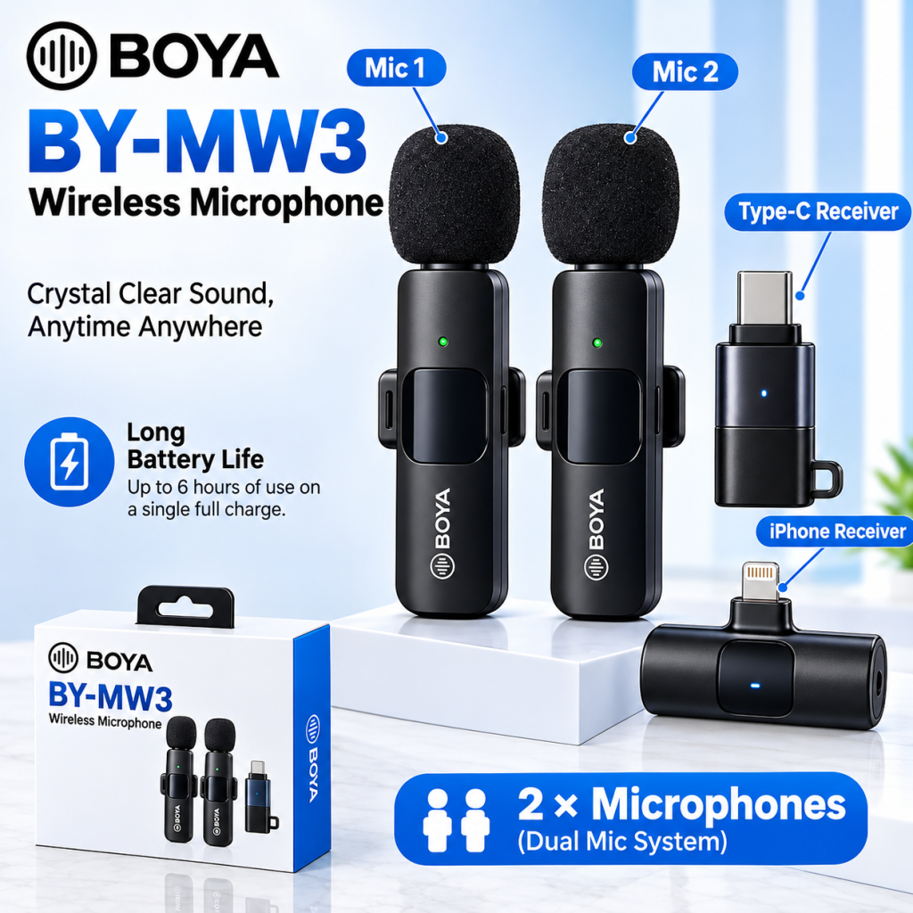 Boya BY-MW3 Wireless Microphone For iPhone and Android Type-C User