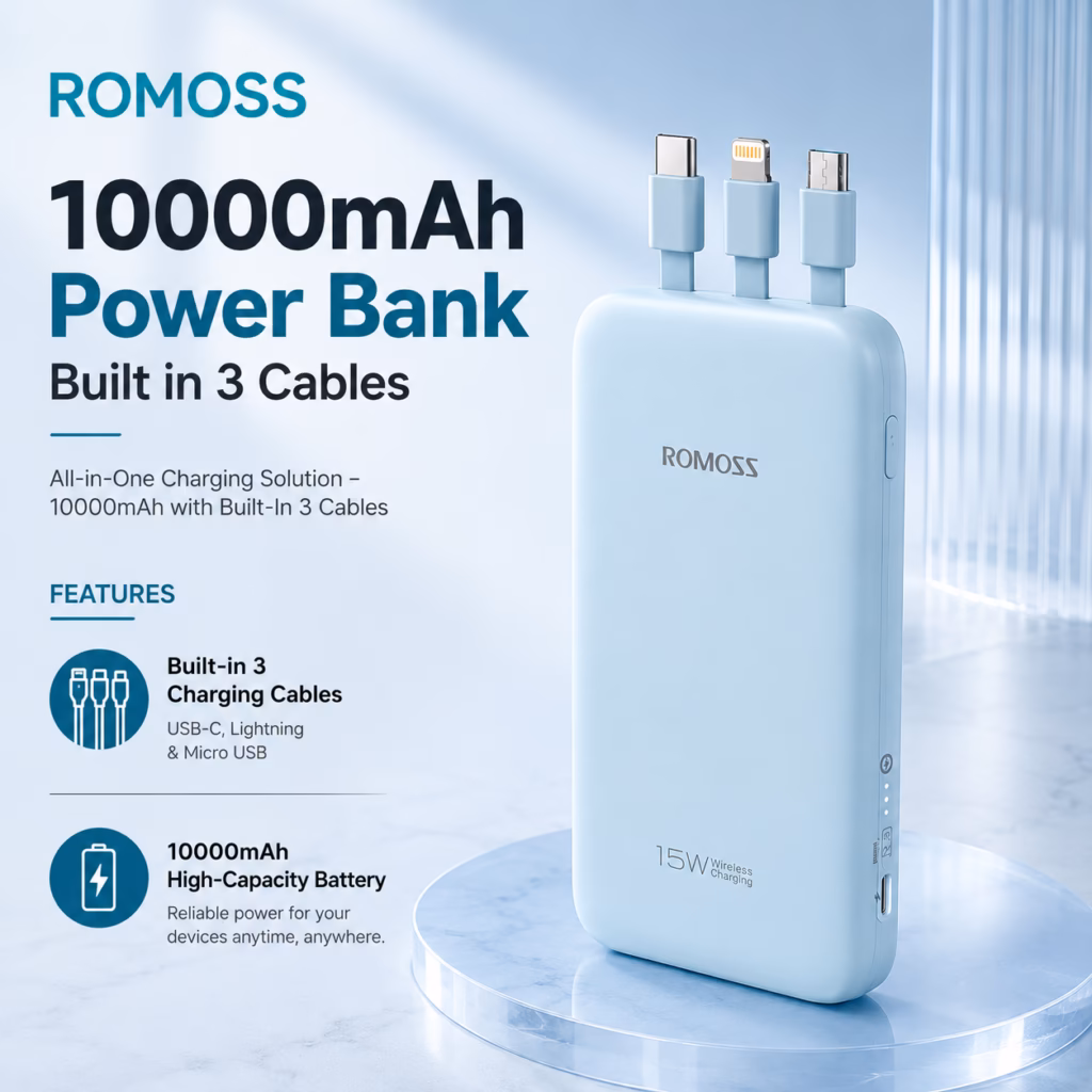 bestAll-in-One Charging –10000mAh with Built-In 3 Cables-techify.pk