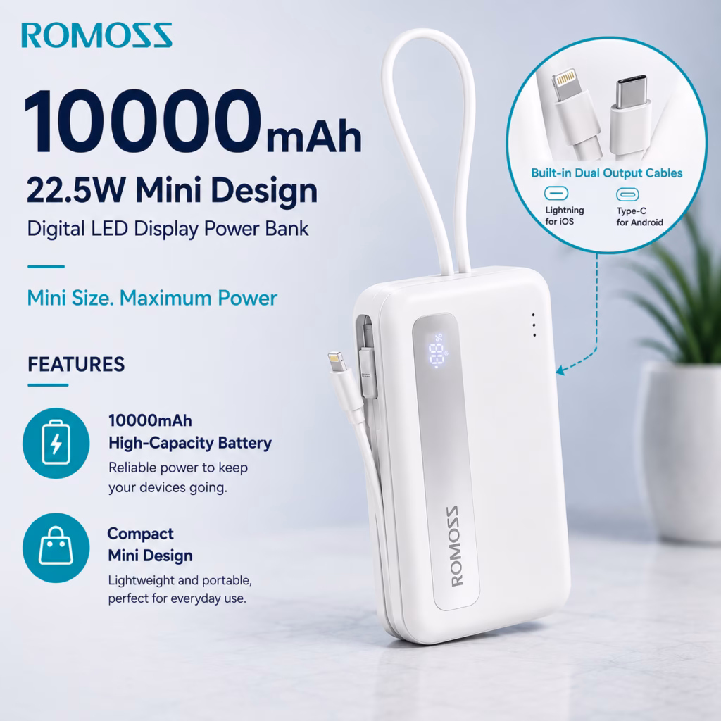 Romoss PPR10 10000mAh 22.5W Mini Design Digital LED Display Power Bank